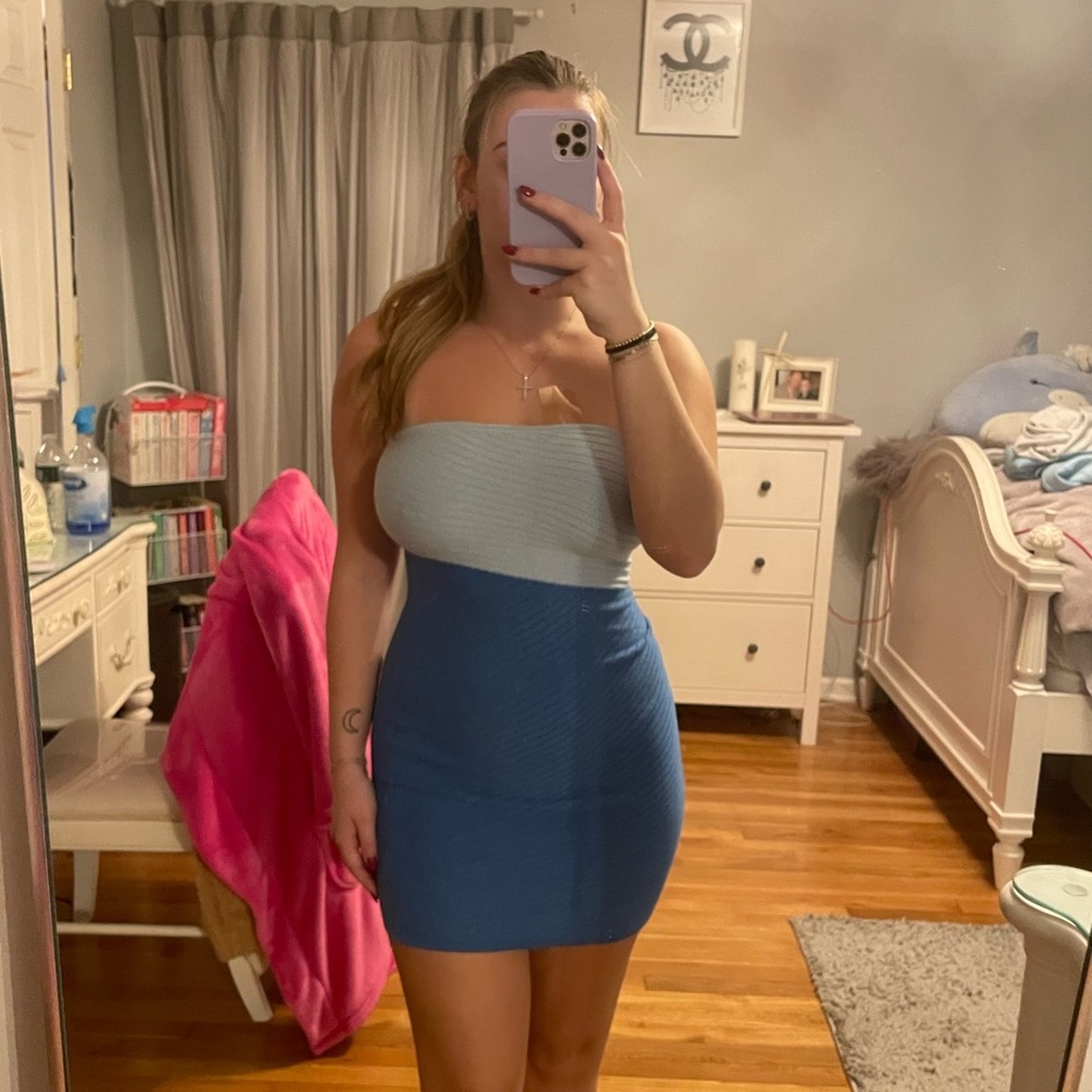 Two Tone Blue Bodycon Dress